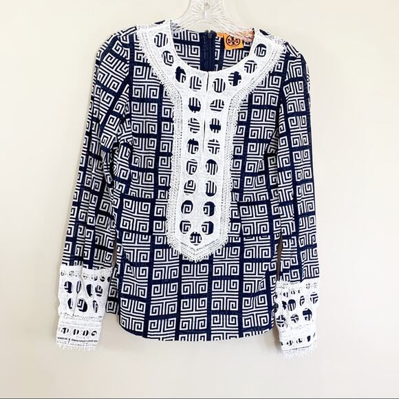 Tory Burch Derelia Navy/White Tunic Crochet Top - Picture 1 of 4